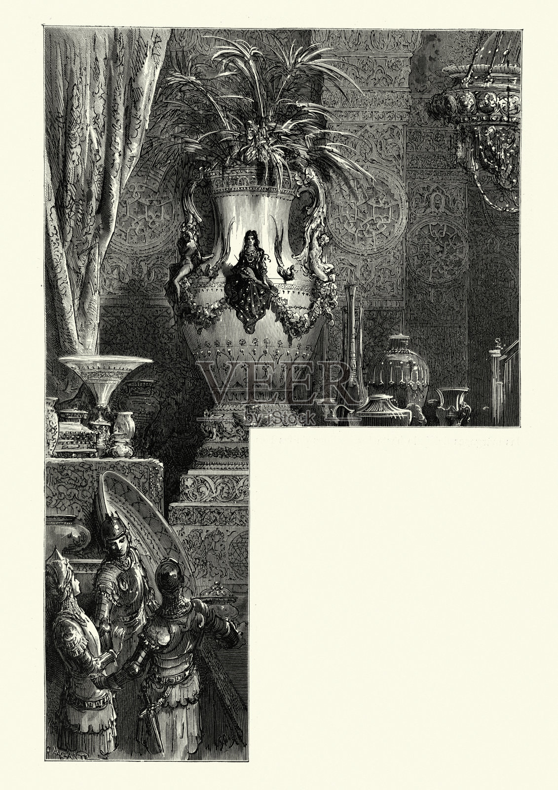 骑士们站在宝藏上，奥兰多·富里奥索，古斯塔夫·多雷插画图片素材