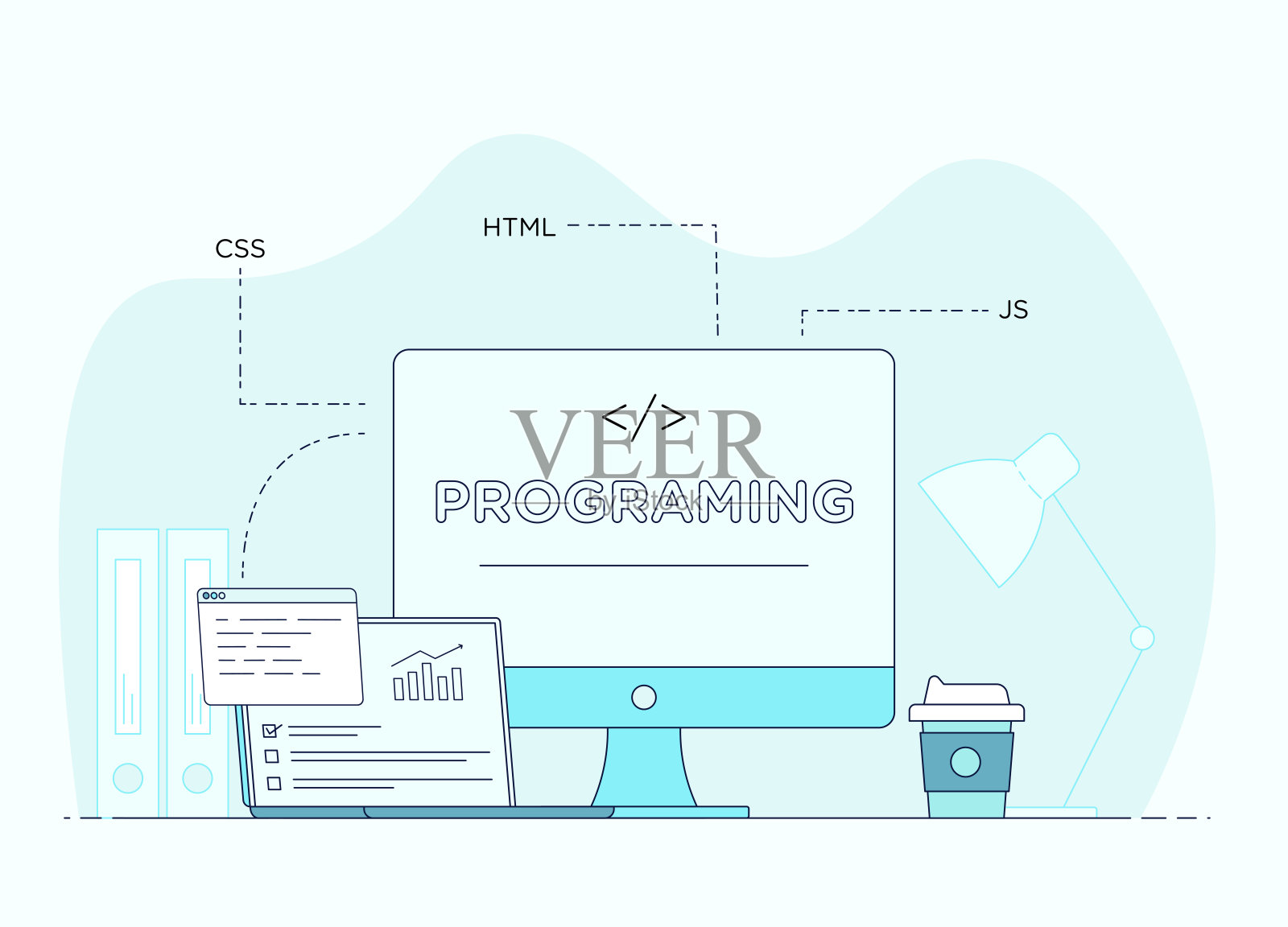 Web开发线插图横幅插画图片素材