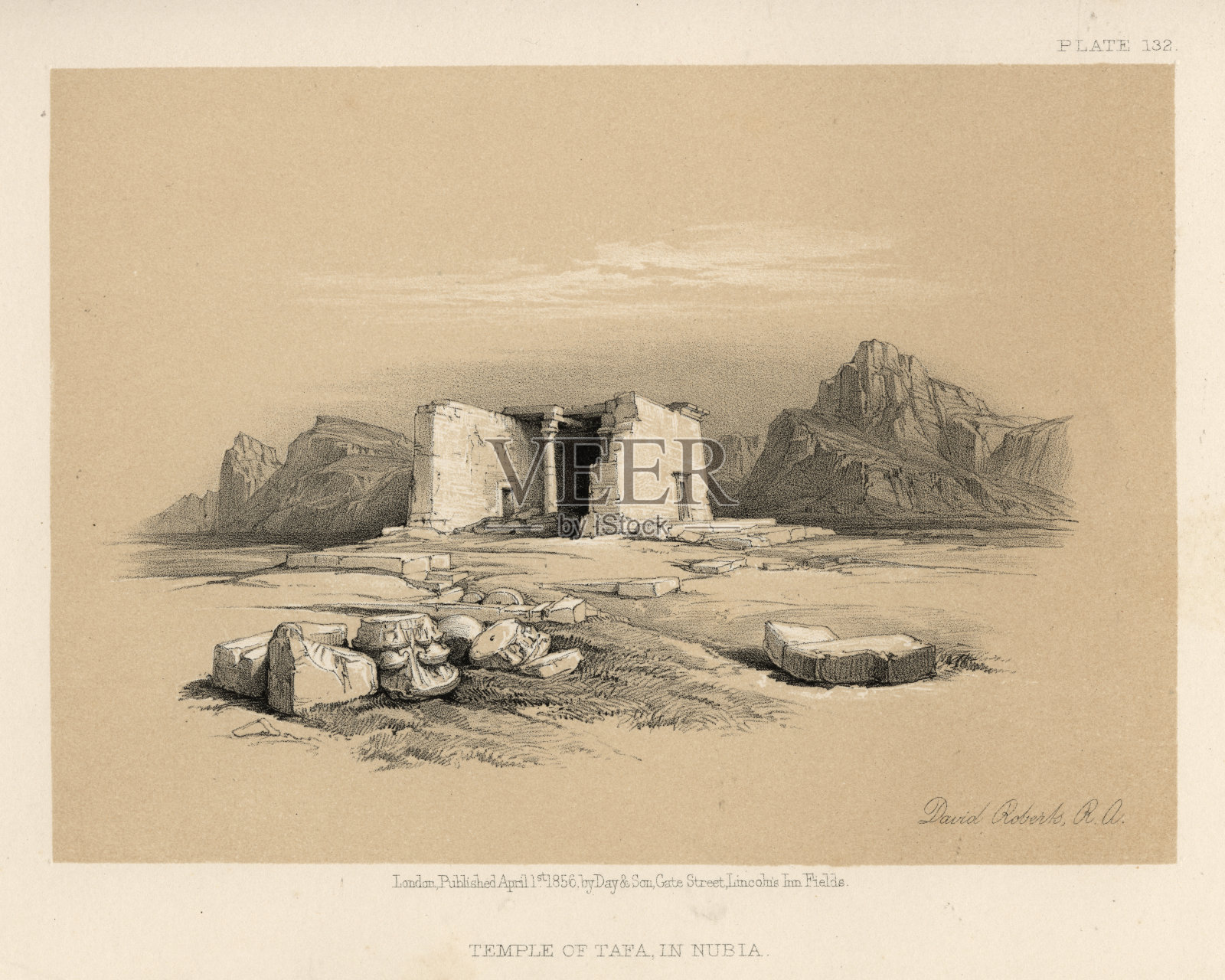 埃及努比亚塔菲神庙的古代遗址插画图片素材