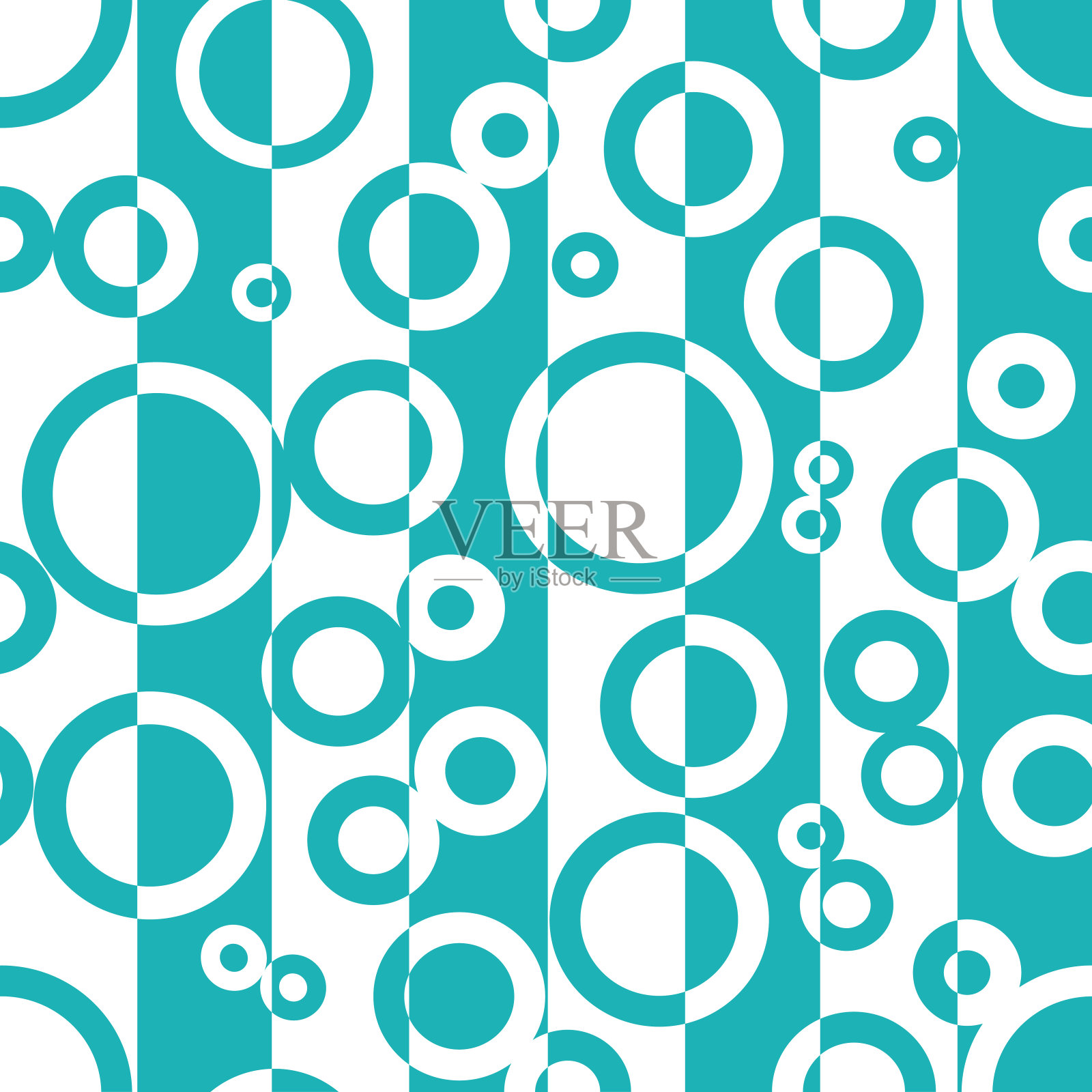 时尚的平面无缝图案。彩色条纹背景与抽象的圆圈。插画图片素材