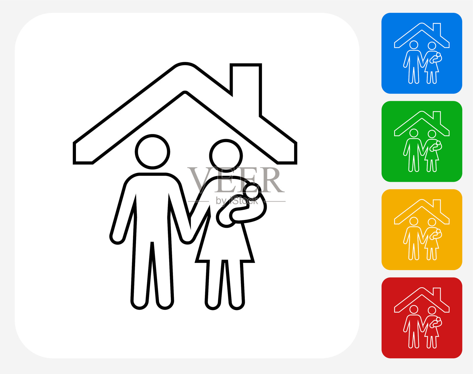 在屋顶下有孩子的父母插画图片素材