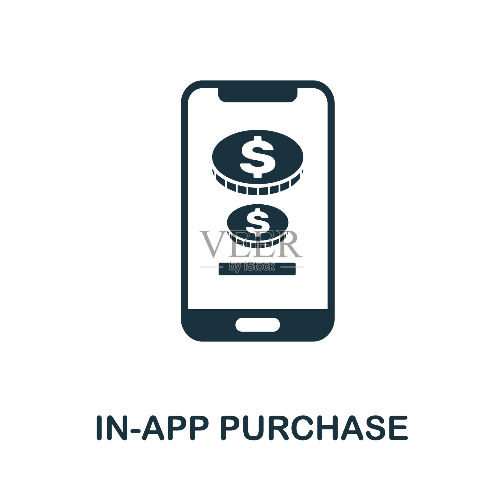 内购图标。应用程序开发集合中的简单元素。填充的应用程序购买图标的模板，信息图和更多插画图片素材