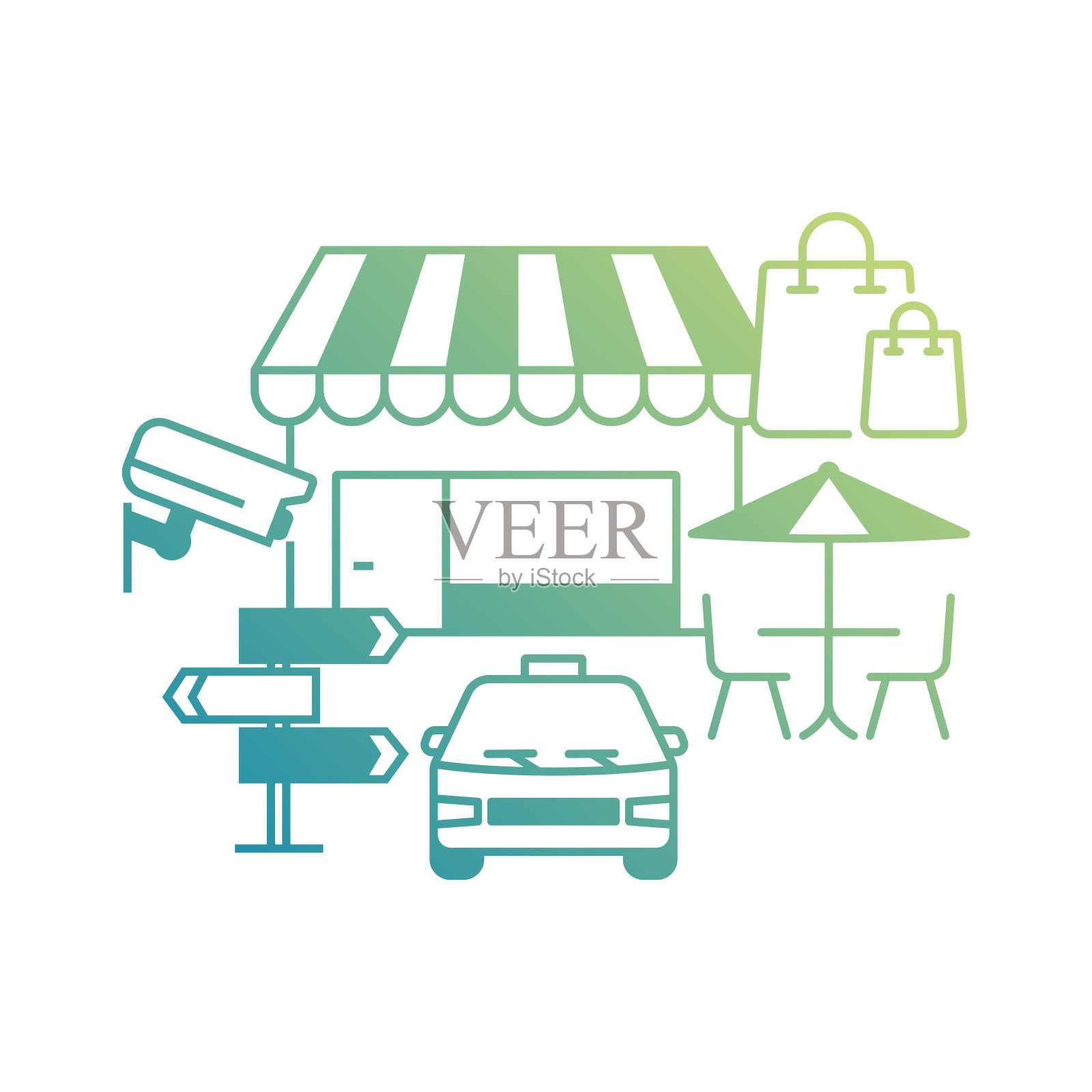 城市生活概念插画向量集。线条艺术风格背景设计网页，横幅，海报，印刷等。矢量插图。插画图片素材