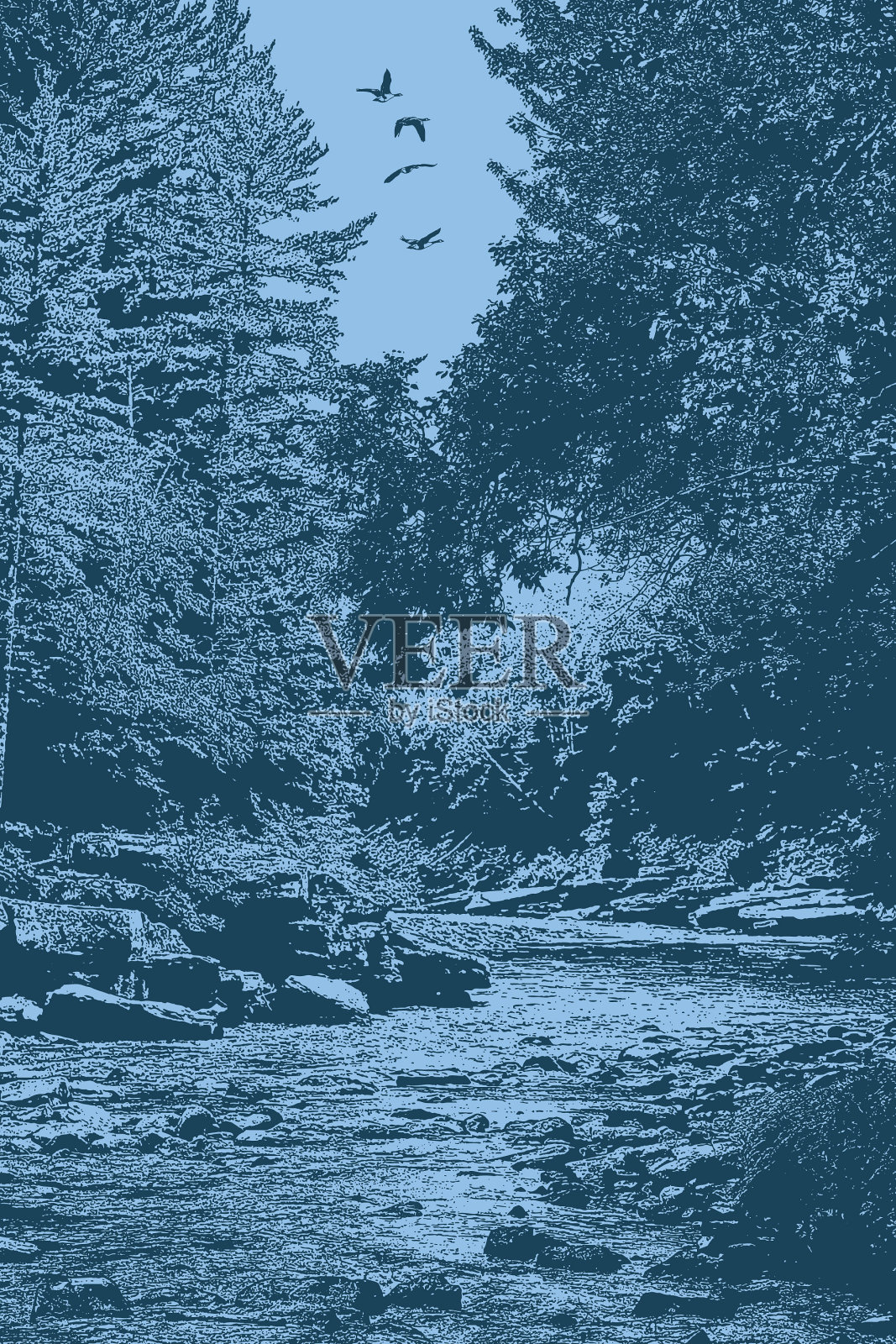 荒野河流和急流插画图片素材