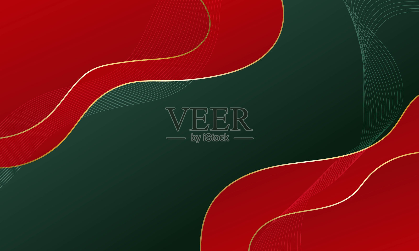 抽象渐变红色液体背景与奢华的金色线插画图片素材