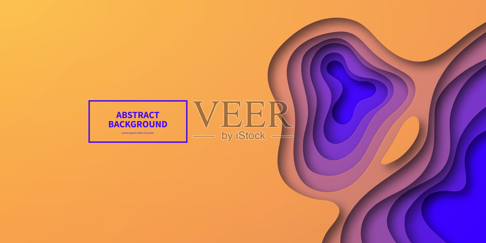 剪纸背景-紫色抽象波浪形状-时尚的3D设计插画图片素材