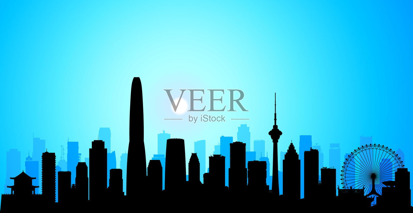 天津天际线剪影(所有建筑完整且可移动)插画图片素材