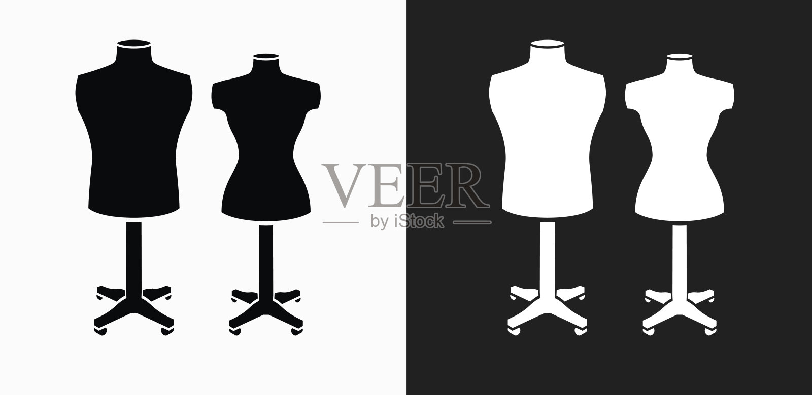 人体模型图标在黑色和白色矢量背景插画图片素材