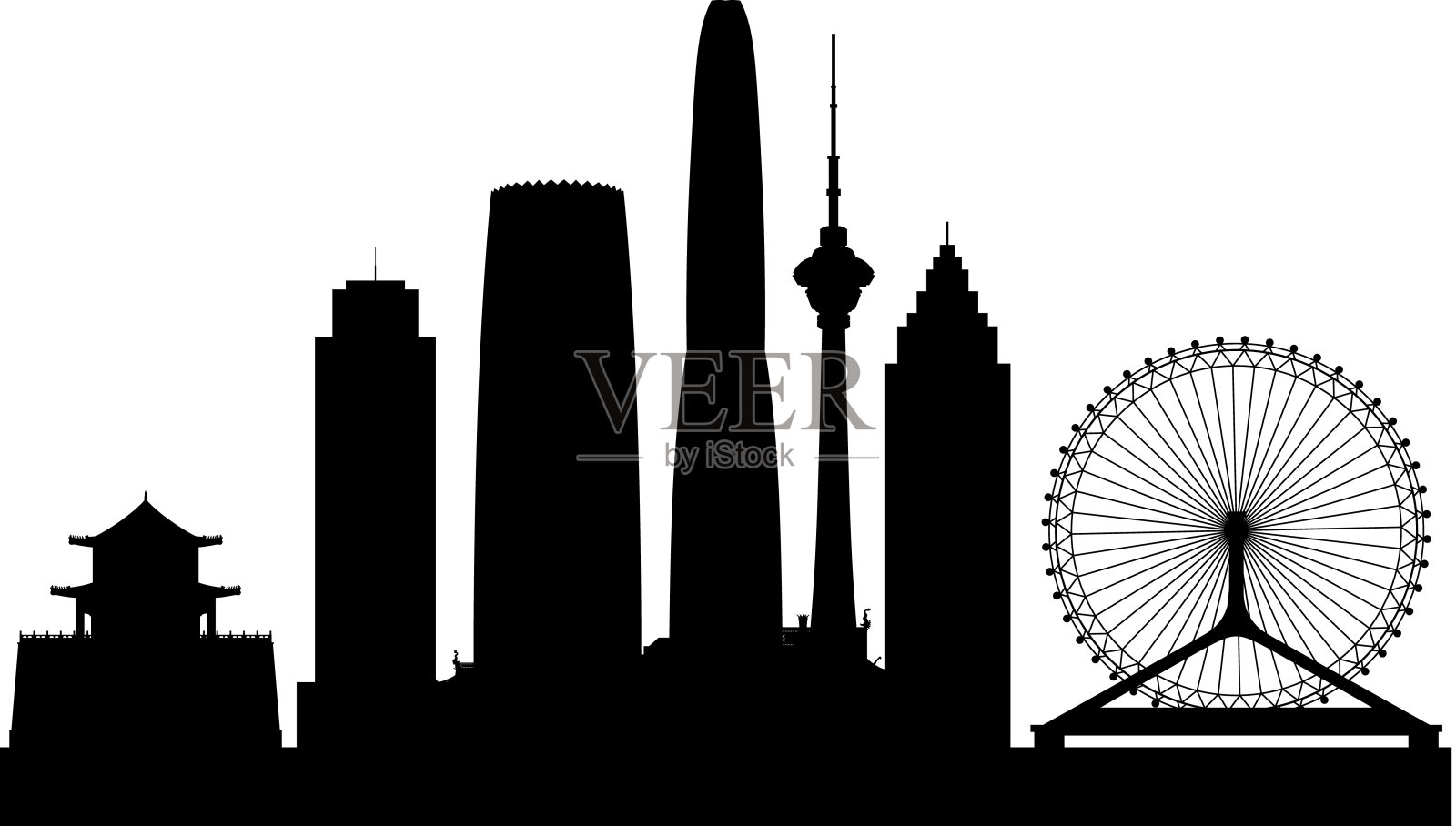 天津天际线(所有建筑均已完工并可移动)插画图片素材