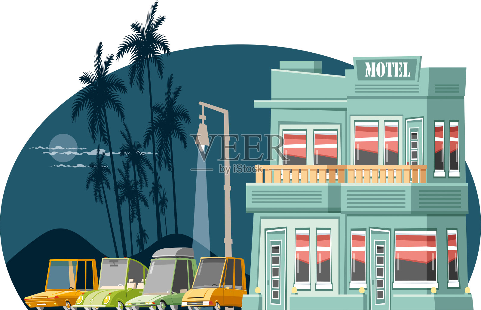 路边的汽车旅馆插画图片素材