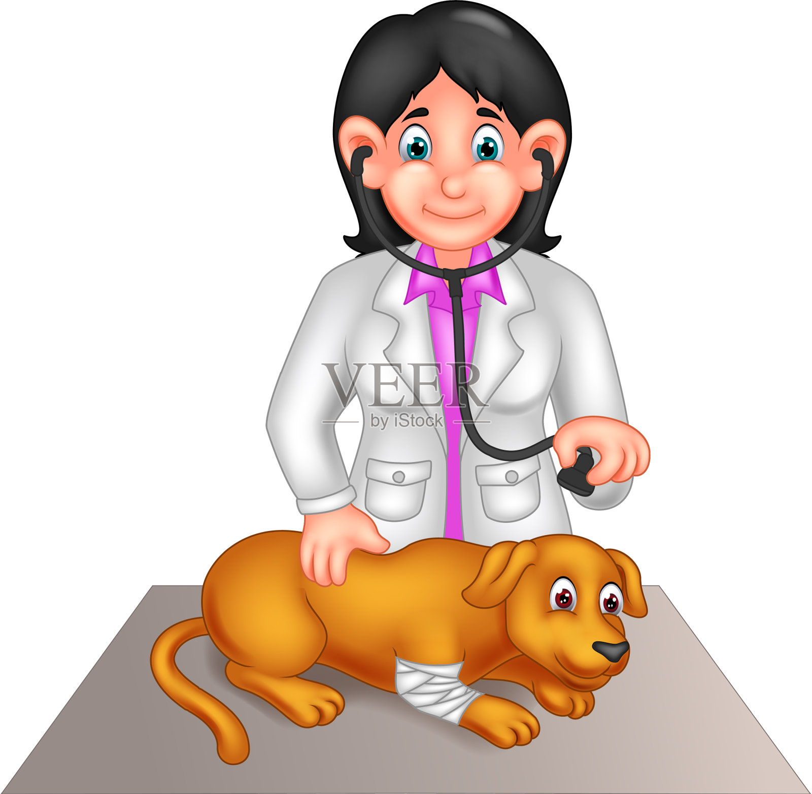 有趣的兽医和狗卡通插画图片素材
