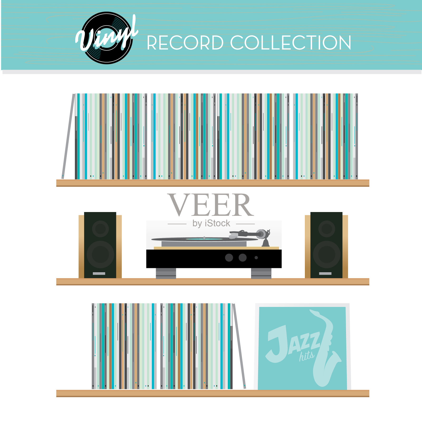 架上的黑胶唱片收藏插画图片素材