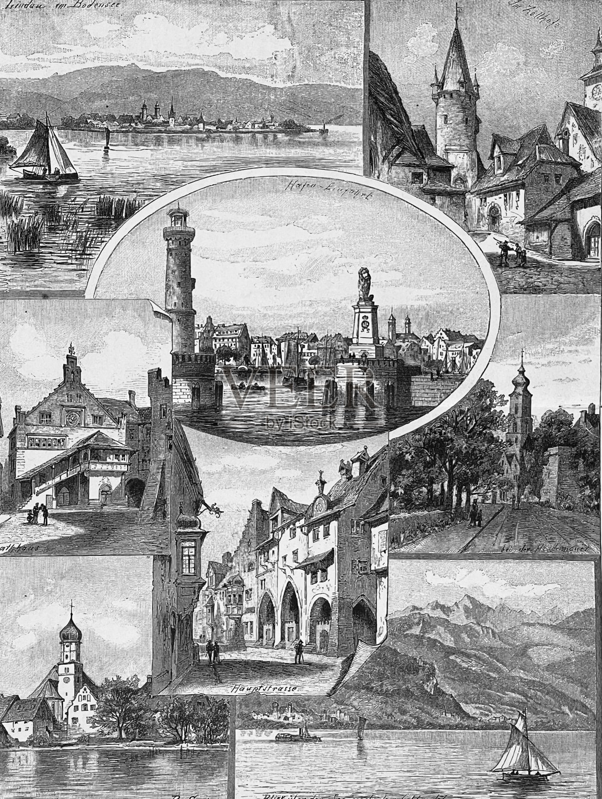 林道，德国，巴伐利亚，康斯坦茨湖，大学插画图片素材