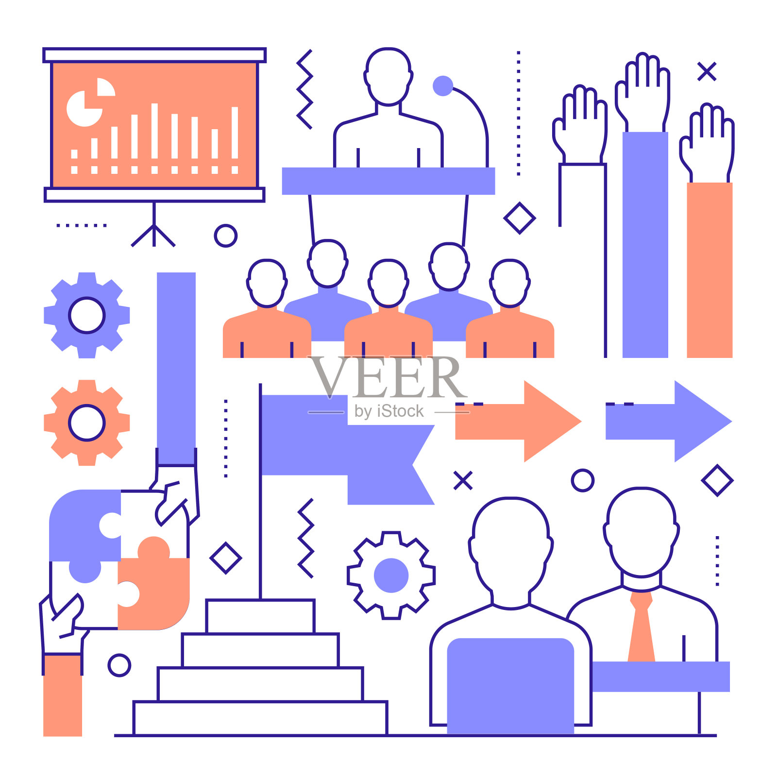 商务人员相关的现代线条风格矢量插图插画图片素材