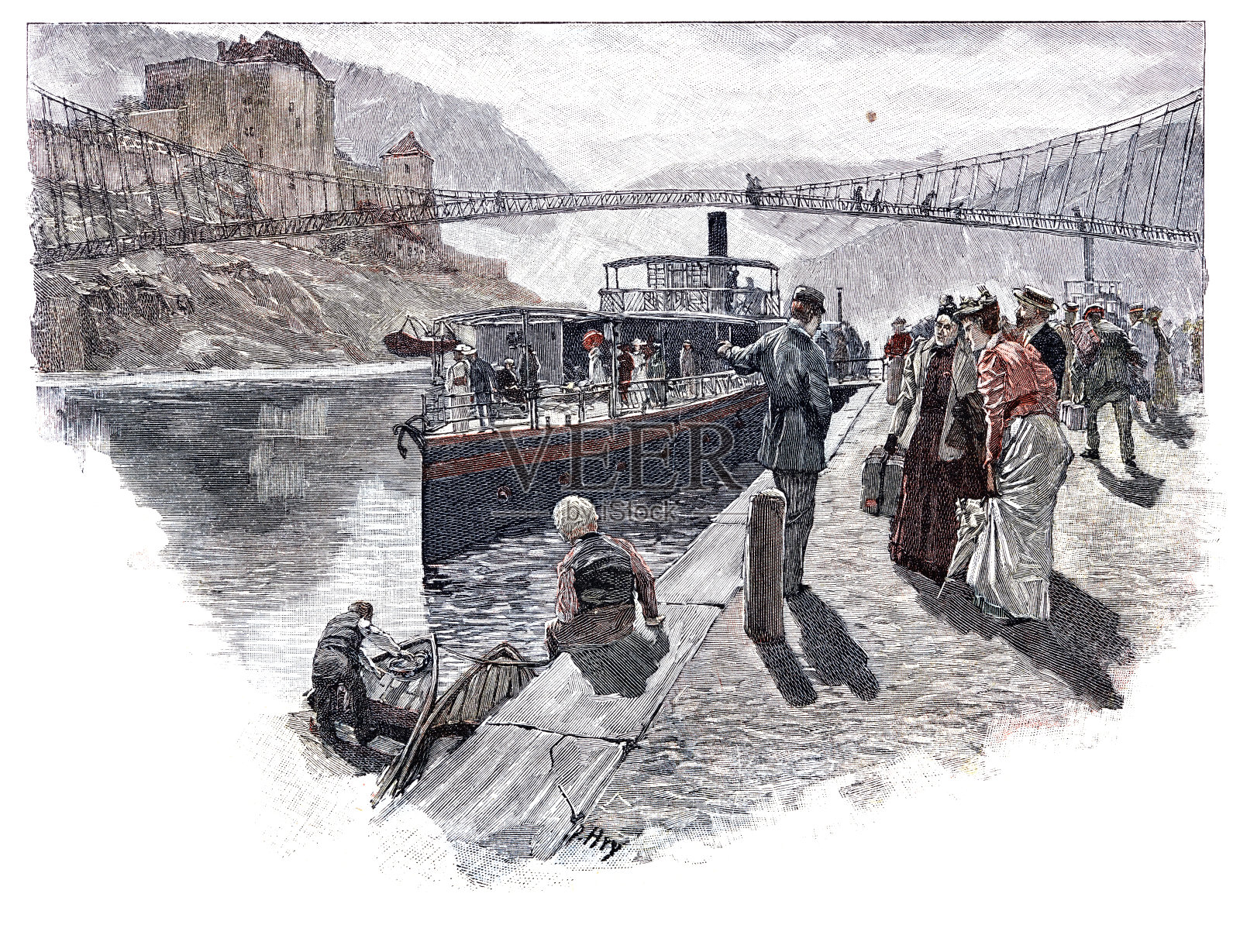 帕绍，人行天桥凯特恩施泰格插画图片素材