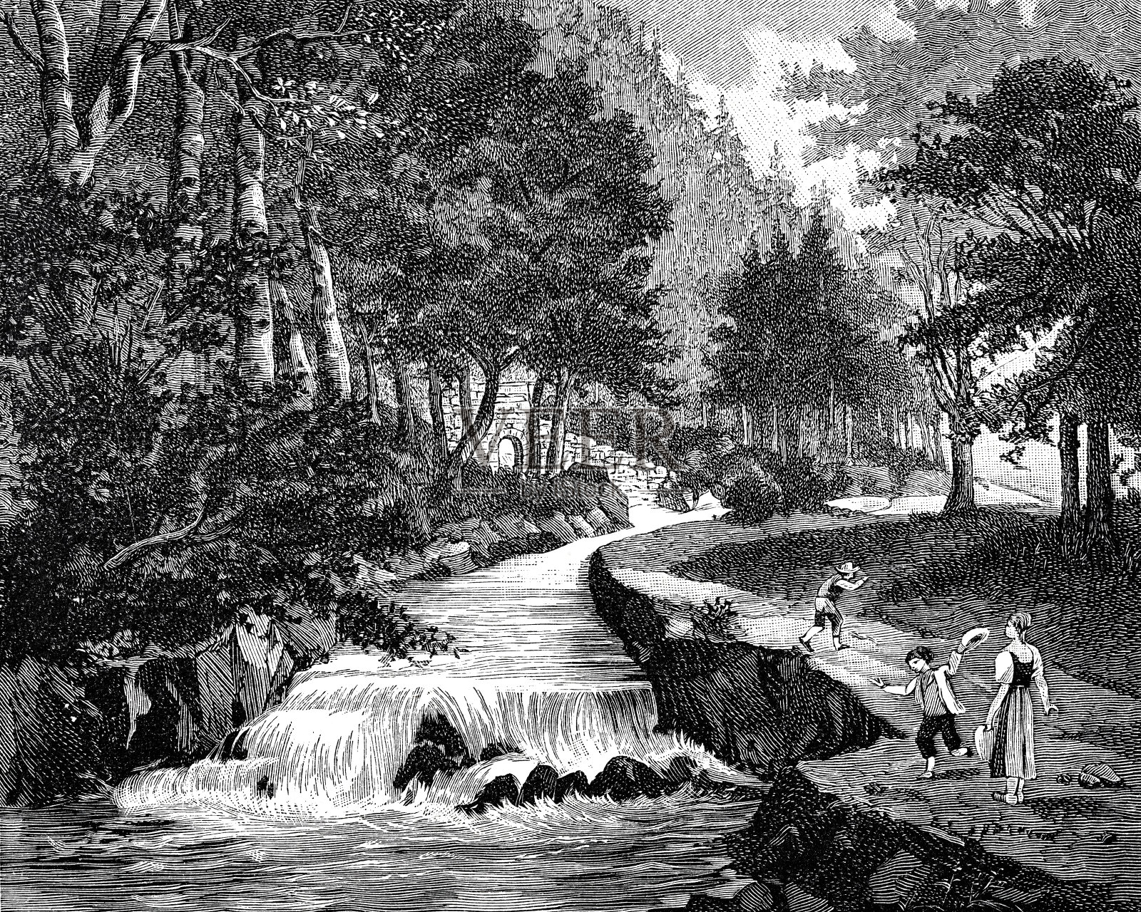 魏玛，劳特奎尔瀑布插画图片素材