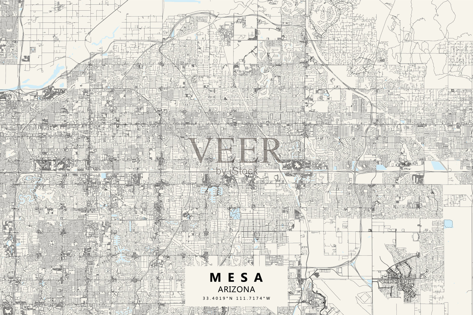 Mesa，亚利桑那州矢量地图插画图片素材