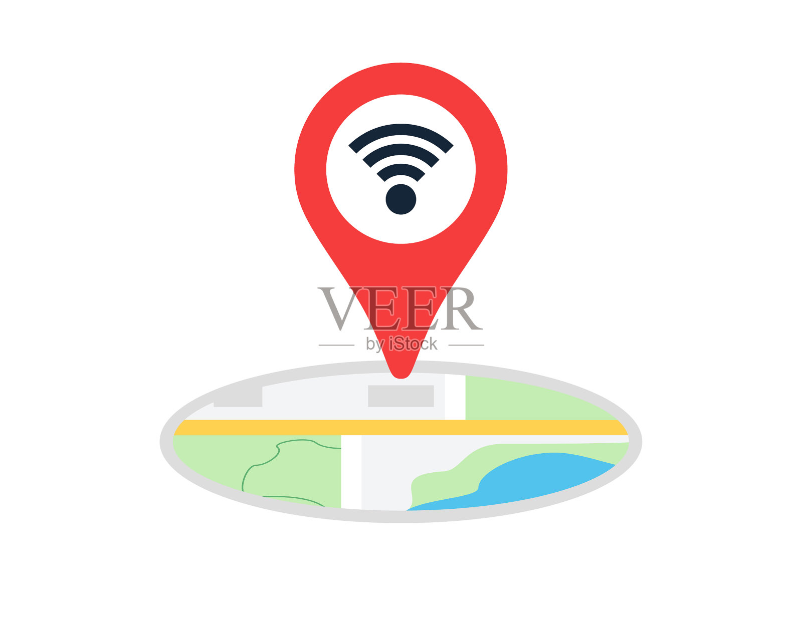无线互联网连接与导航位置地图引脚图标矢量插图插画图片素材