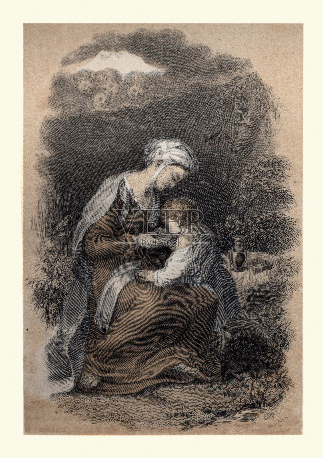 夏甲和以实玛利插画图片素材