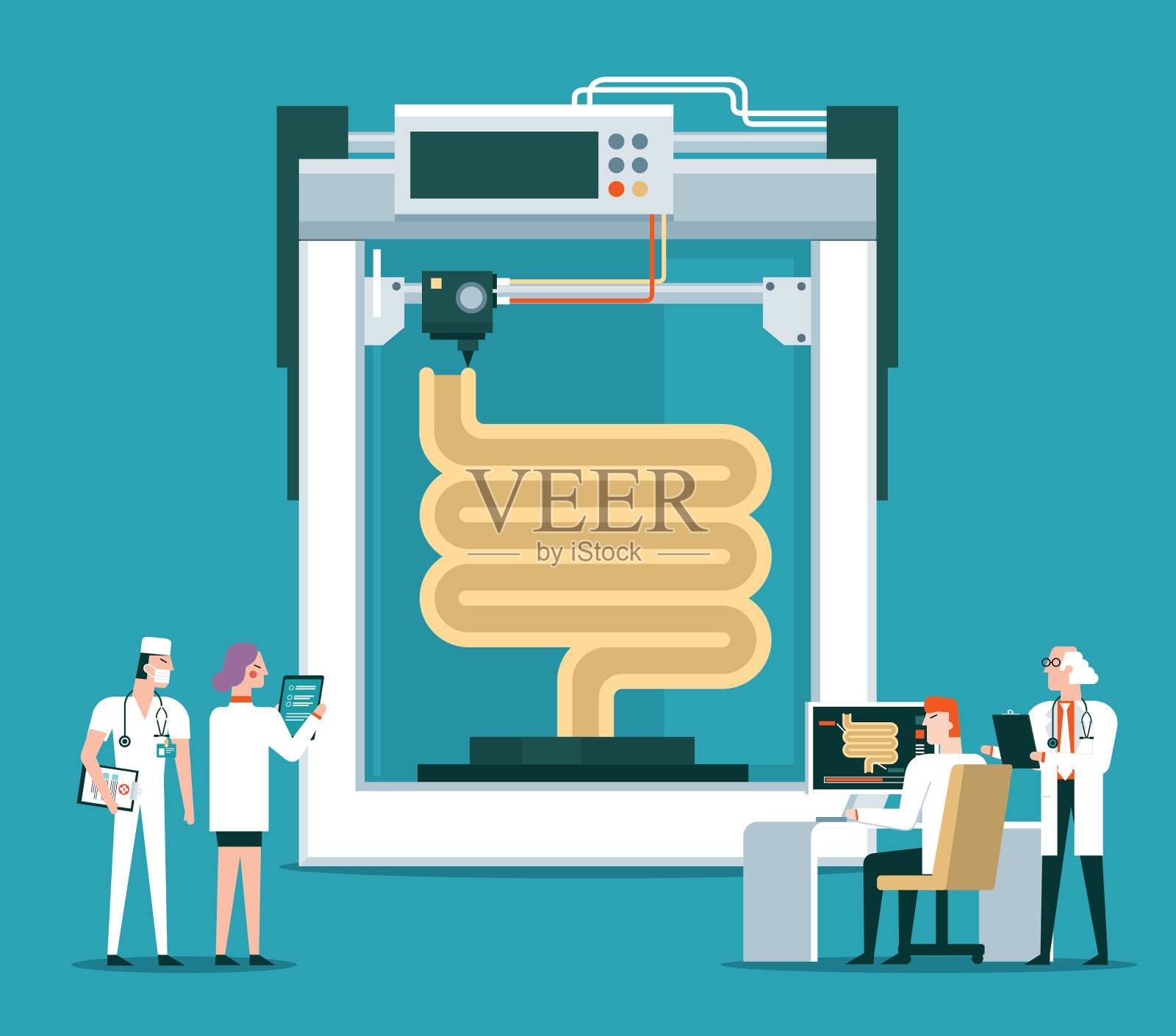 生物打印概念-消化系统插画图片素材