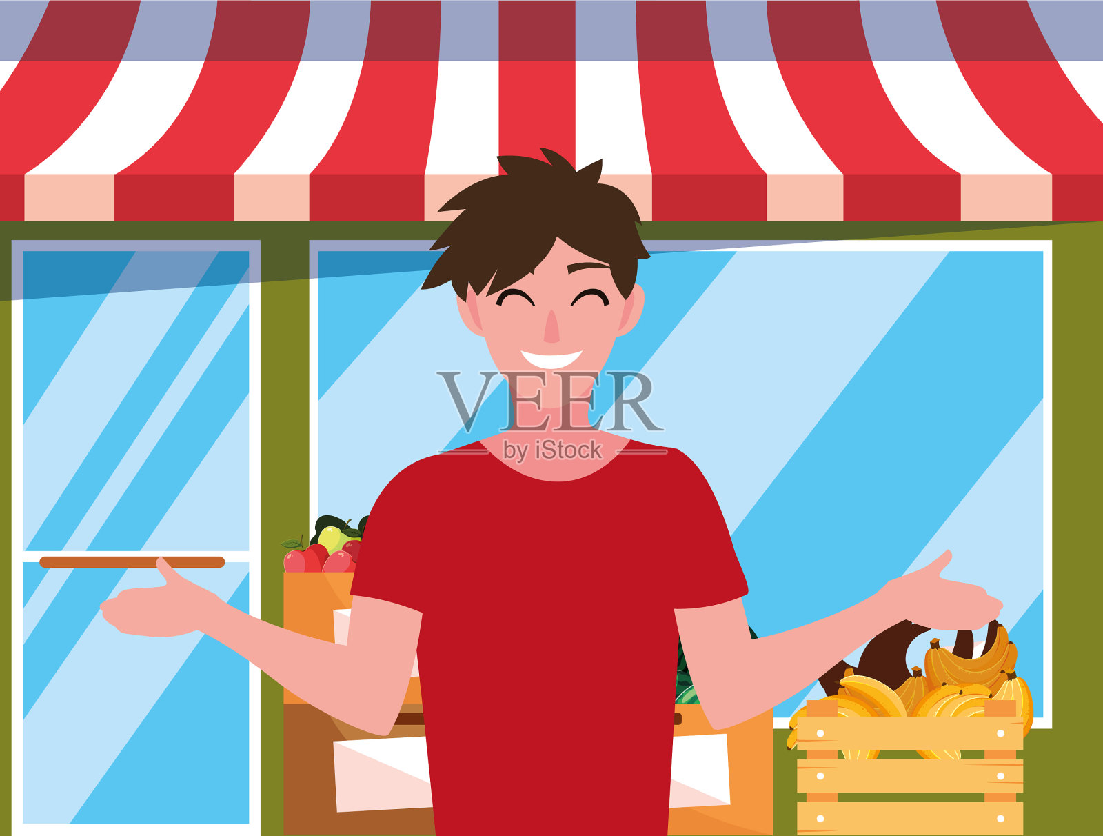 农产品杂货店门面的卖家插画图片素材