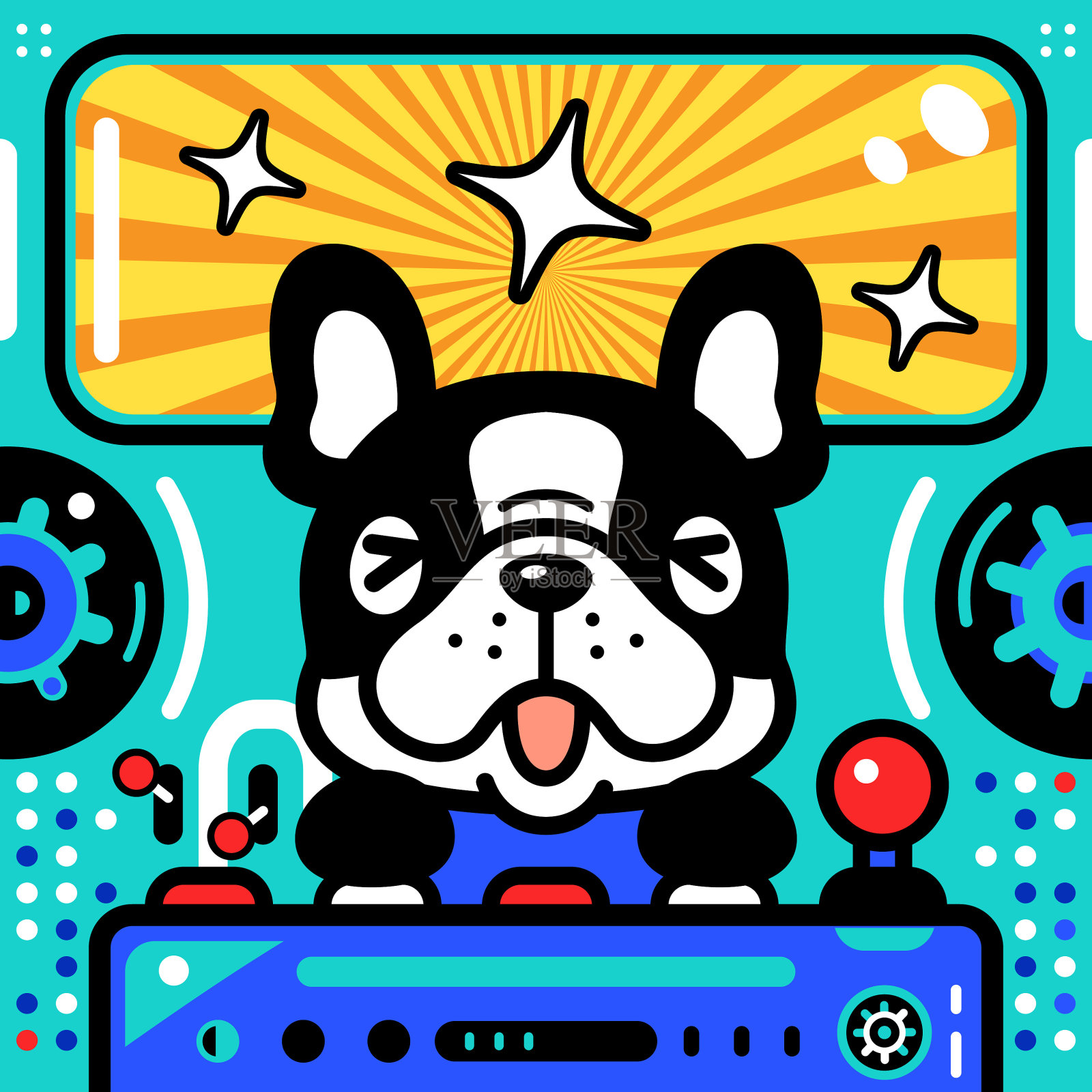 可爱的法国斗牛犬驾驶着宇宙飞船插画图片素材