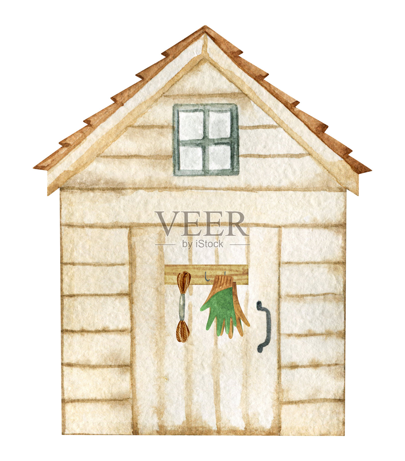 花园谷仓剪辑艺术水彩，乡村建筑孤立的插图设计元素图片