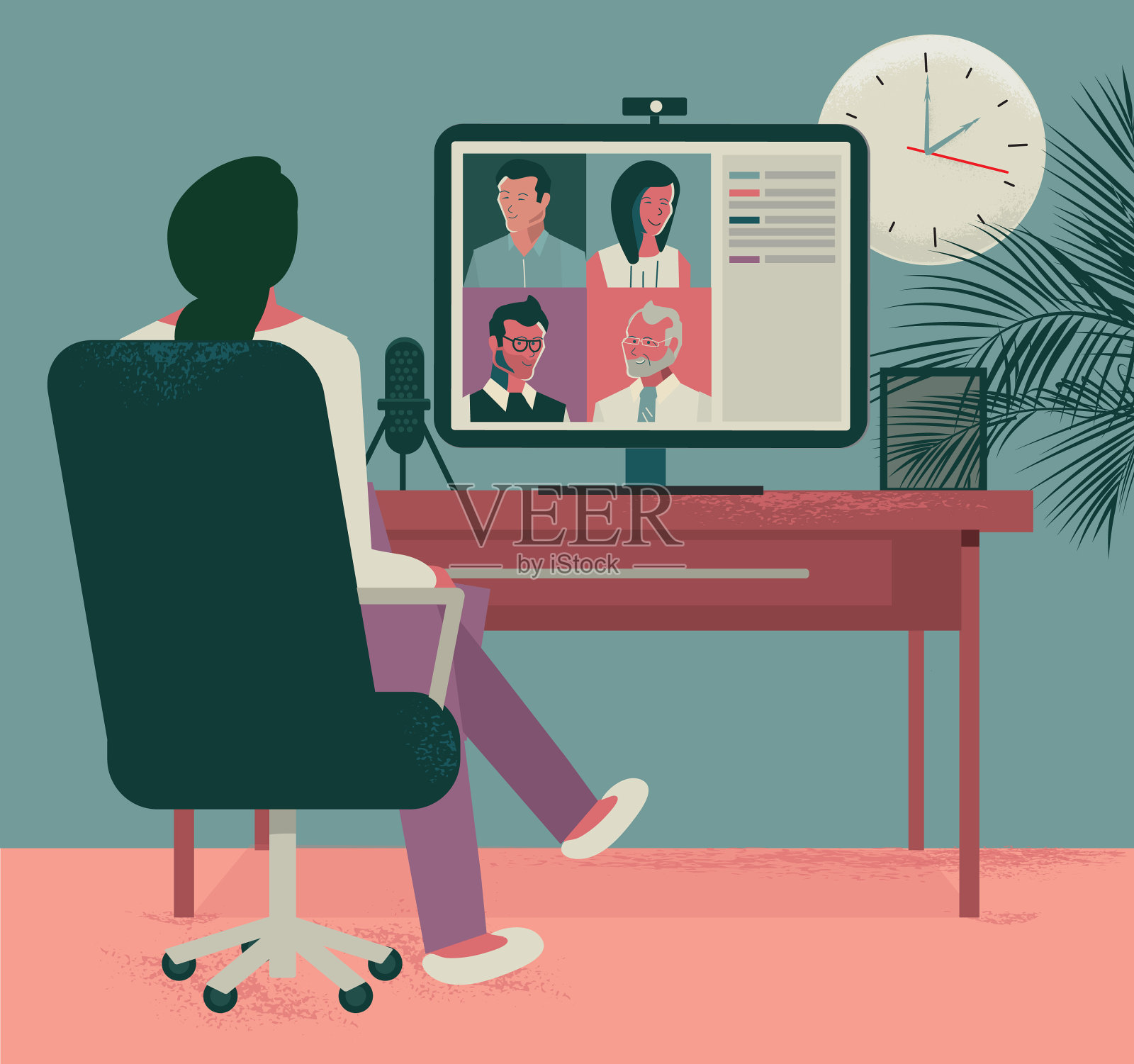 工作在家在线视频会议或会议概念插画图片素材