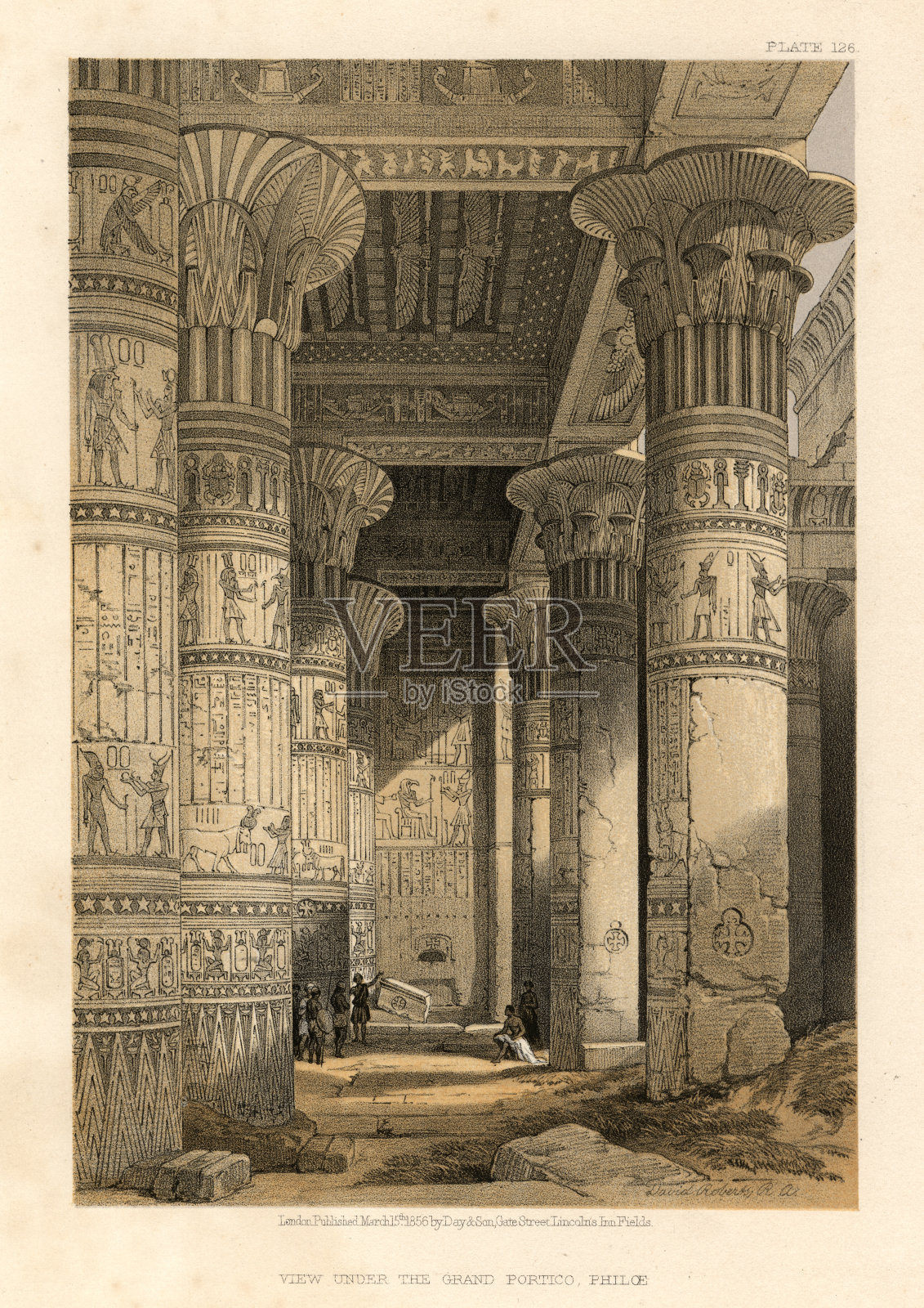 菲莱神庙大门廊下的景色插画图片素材