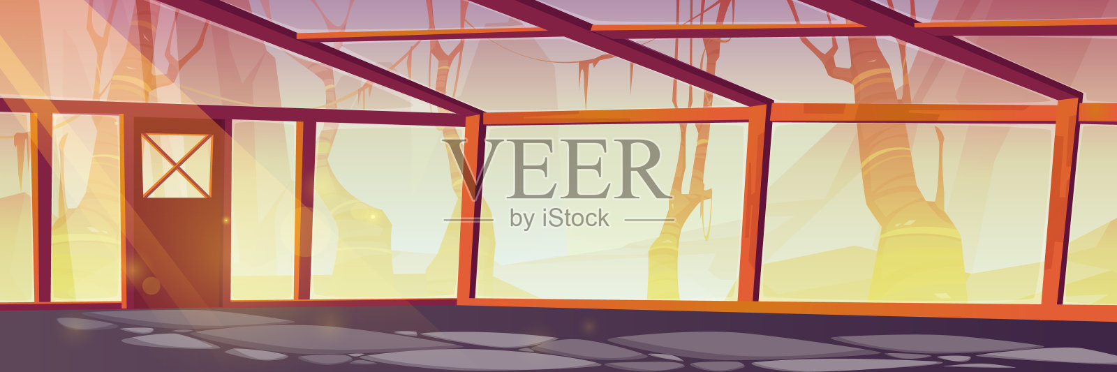 木制框架的空温室插画图片素材