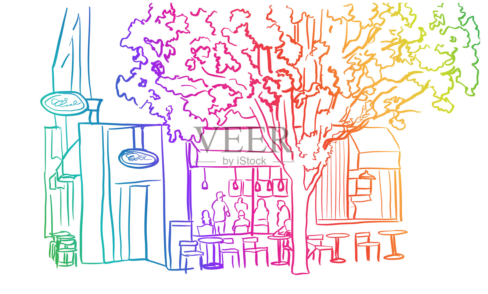 咖啡馆的角落彩虹插画图片素材