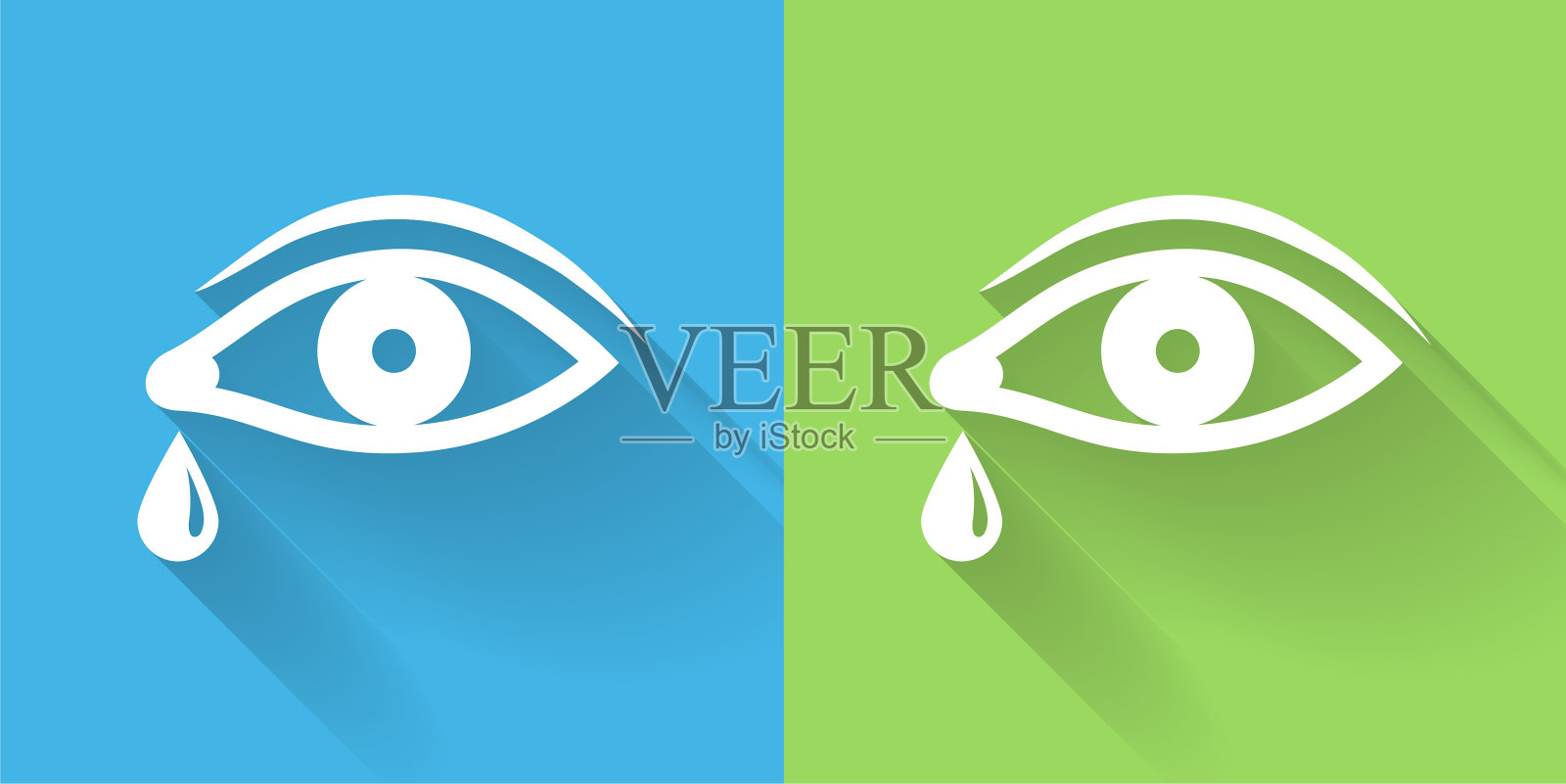 人的眼睛与眼泪图标与长阴影插画图片素材