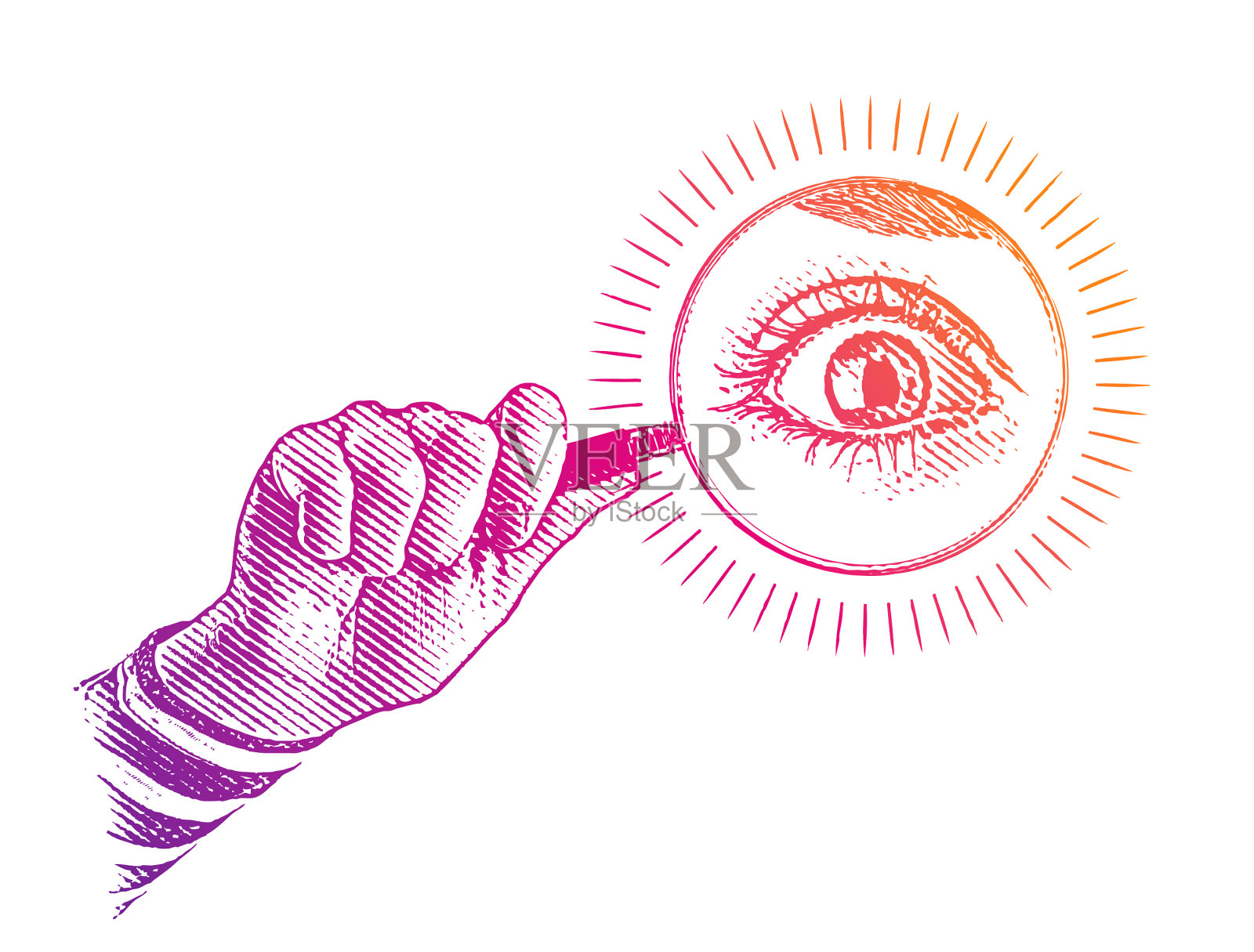 手持大眼睛放大镜插画图片素材