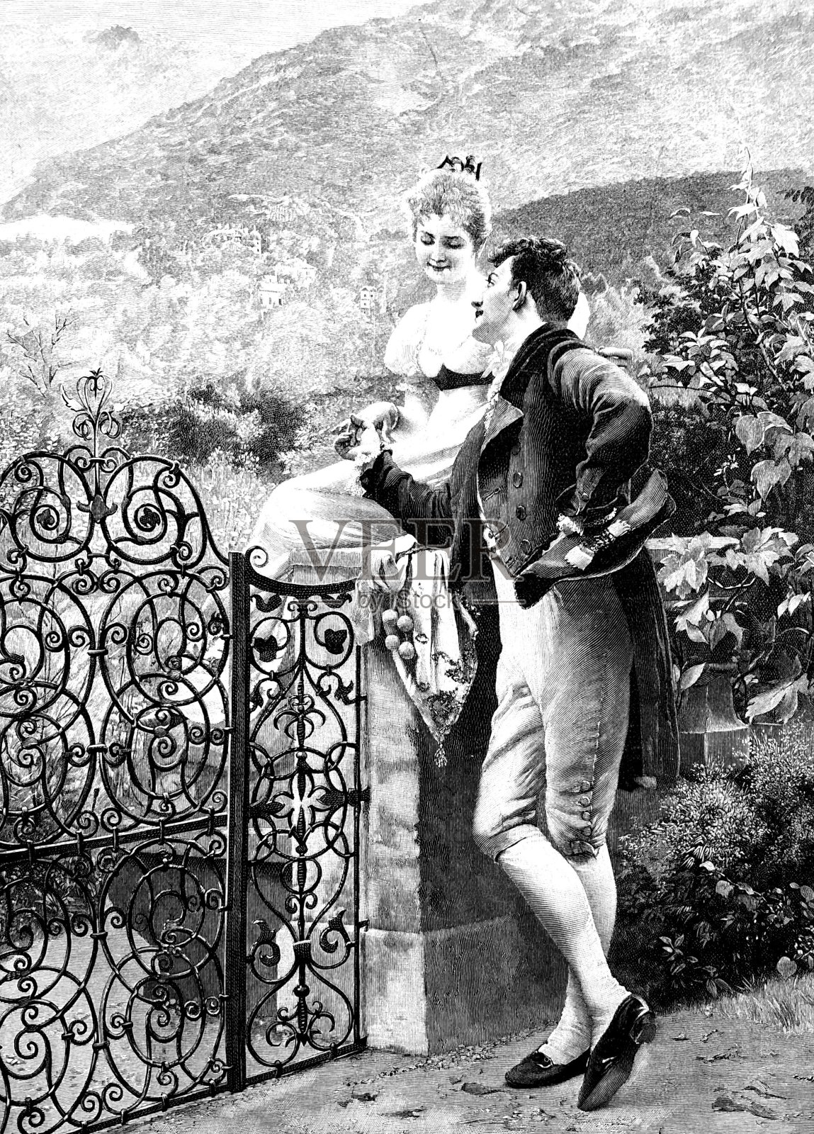 花园里的情人插画图片素材