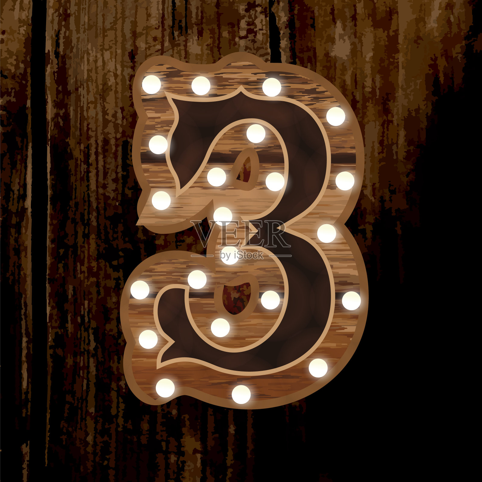 国家嘉年华木制3号字体设计与灯光插画图片素材