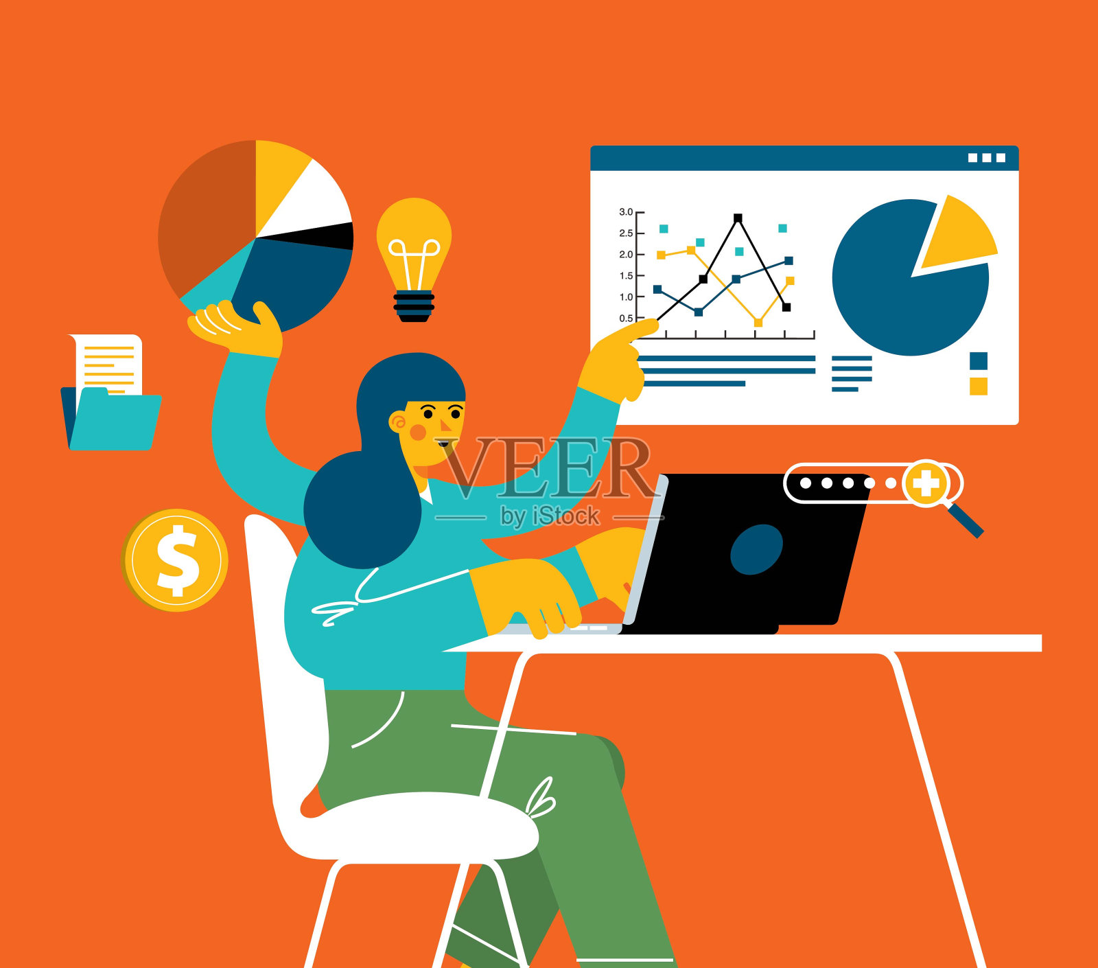 多武器多任务处理-女商人插画图片素材