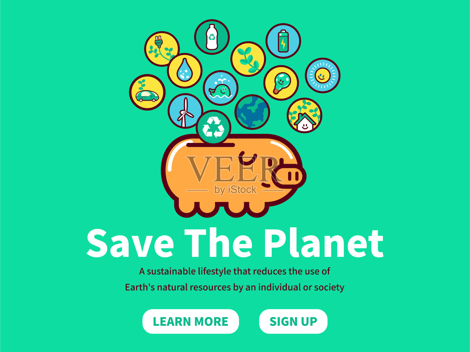 拯救地球、可持续发展、环境保护和清洁生态地球基金的概念插画图片素材