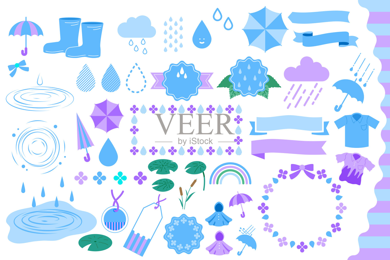 一套以雨季为主题的剪贴画装饰插画图片素材