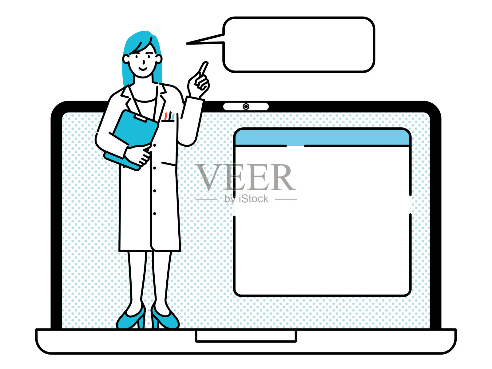 一个男人在电脑显示器上解释着什么插画图片素材