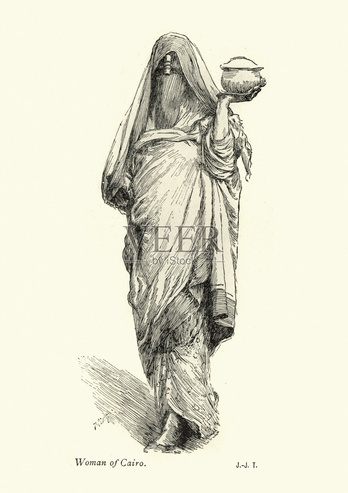19世纪开罗传统服饰女子速写插画图片素材