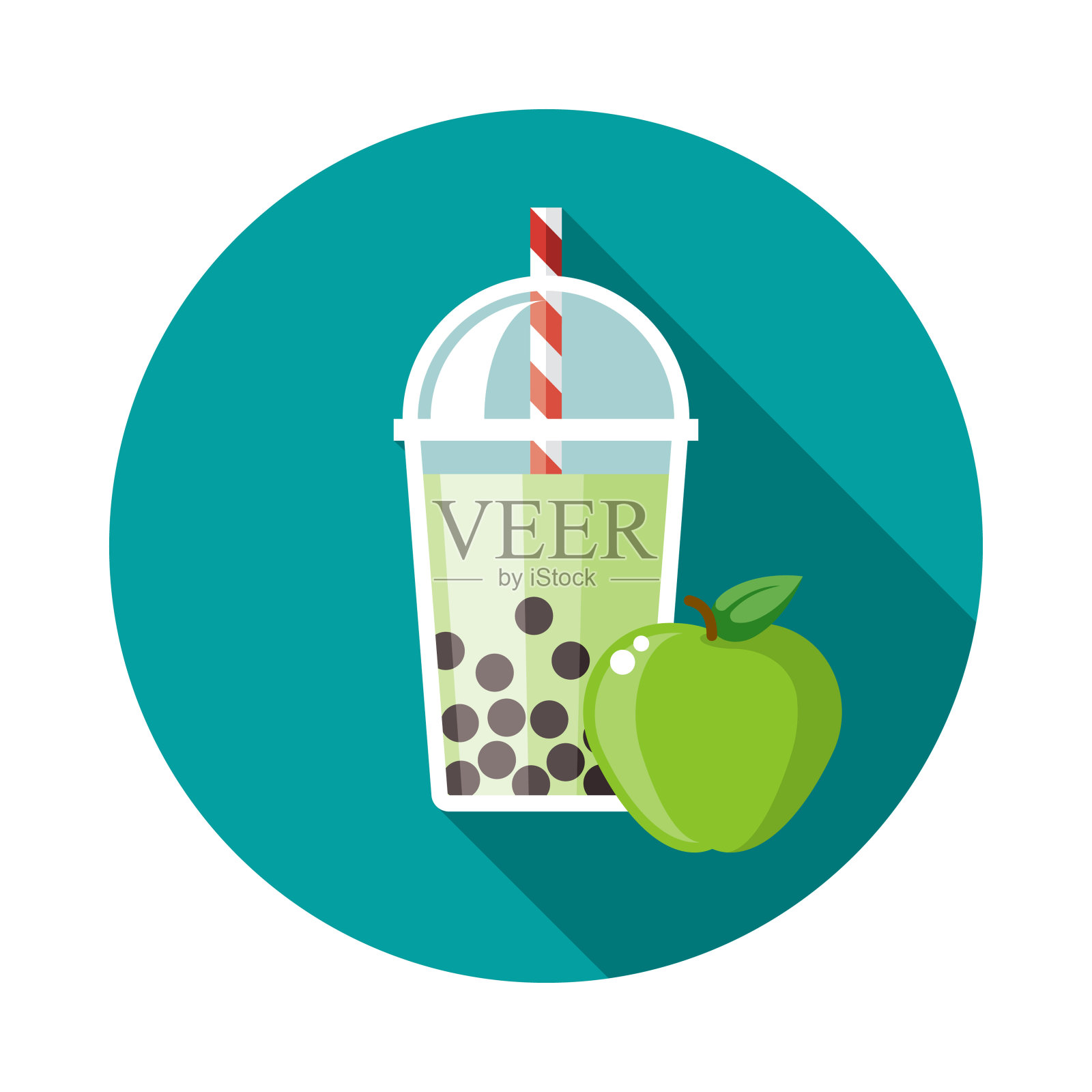 苹果泡沫茶风味图标插画图片素材