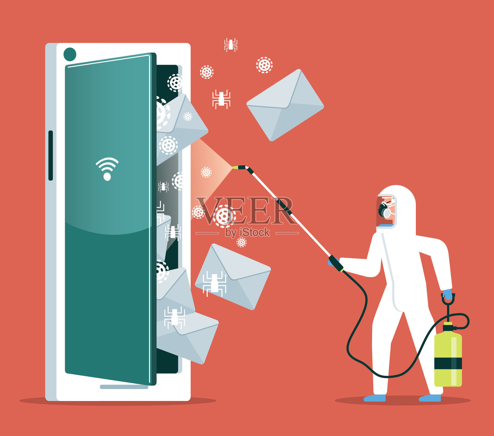 智能手机-网络安全插画图片素材