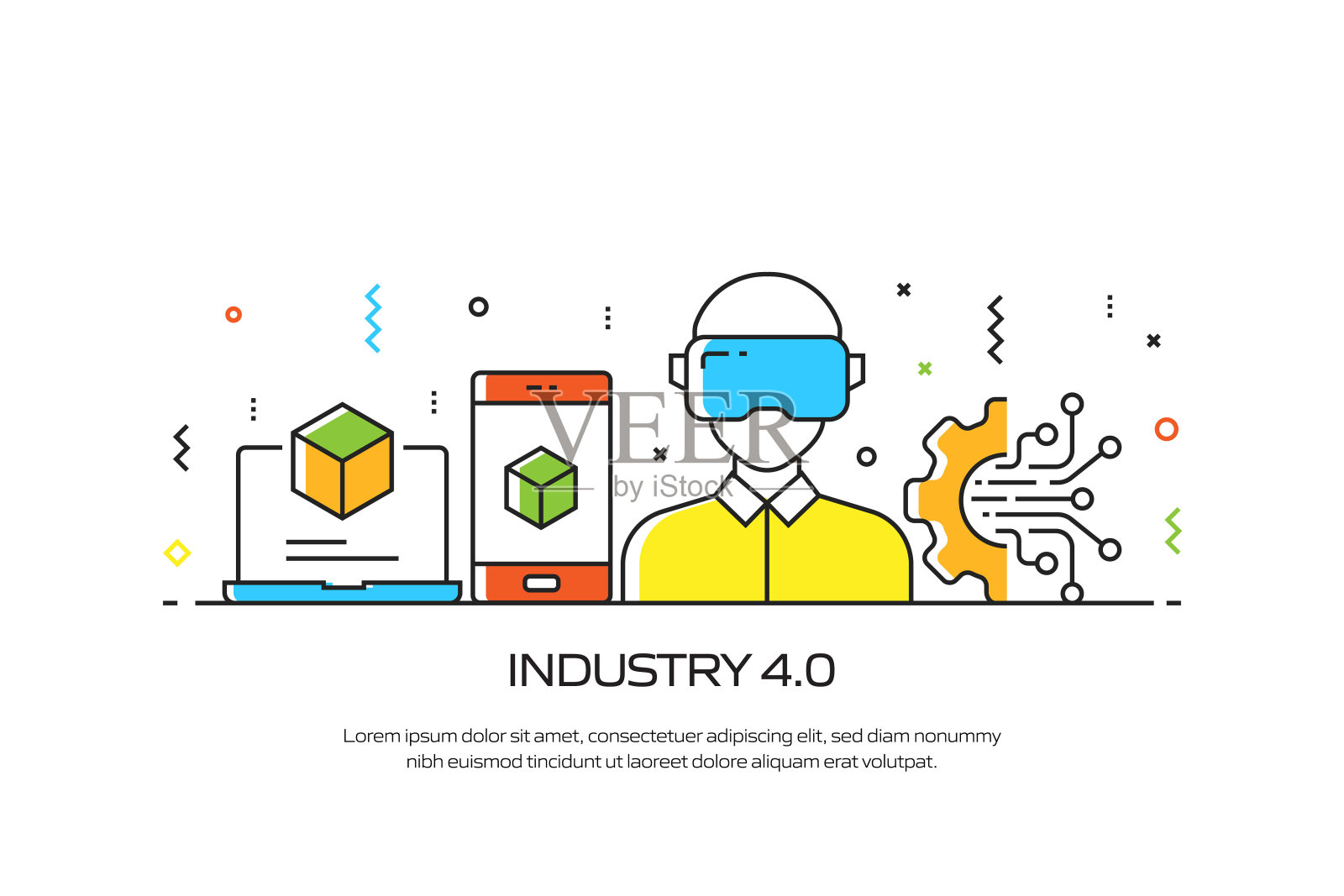 工业4.0现代线条风格矢量插图插画图片素材