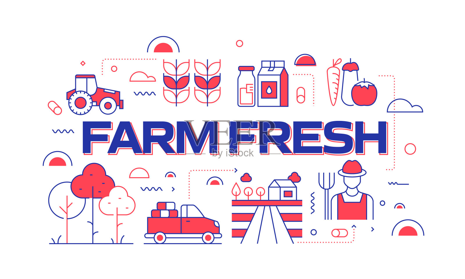 农业和农业相关的现代线条风格矢量插图插画图片素材