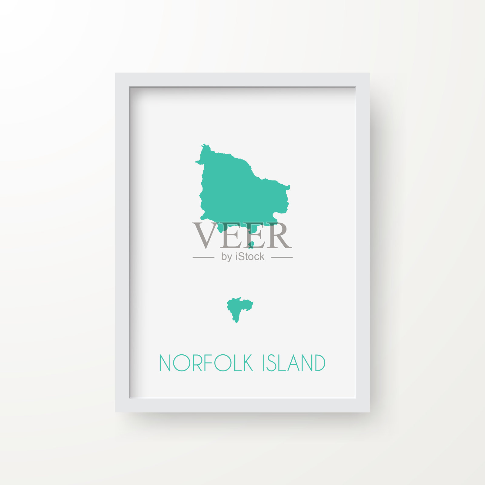 诺福克岛地图在一个框架上的白色背景插画图片素材