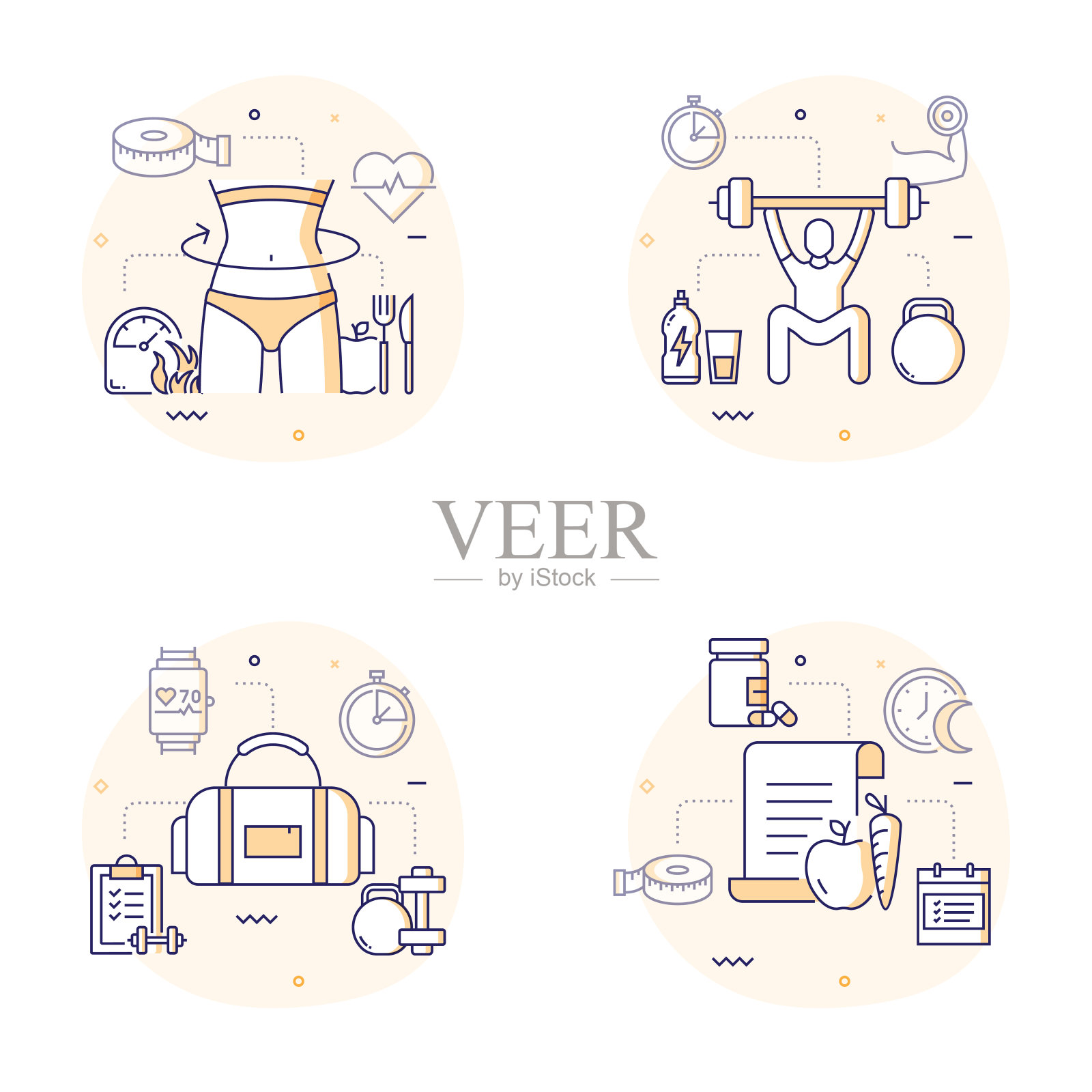 健身和锻炼相关的现代线条风格矢量插图插画图片素材