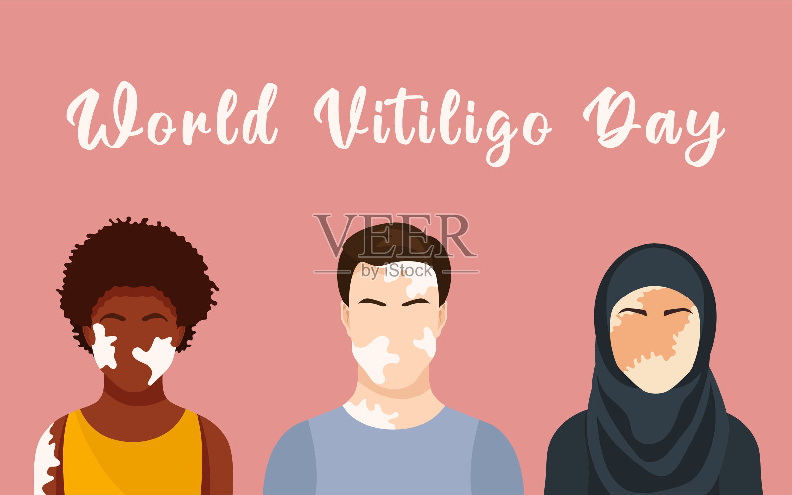 世界白癜风的一天。非洲女人，欧洲男人和穆斯林女人插画图片素材