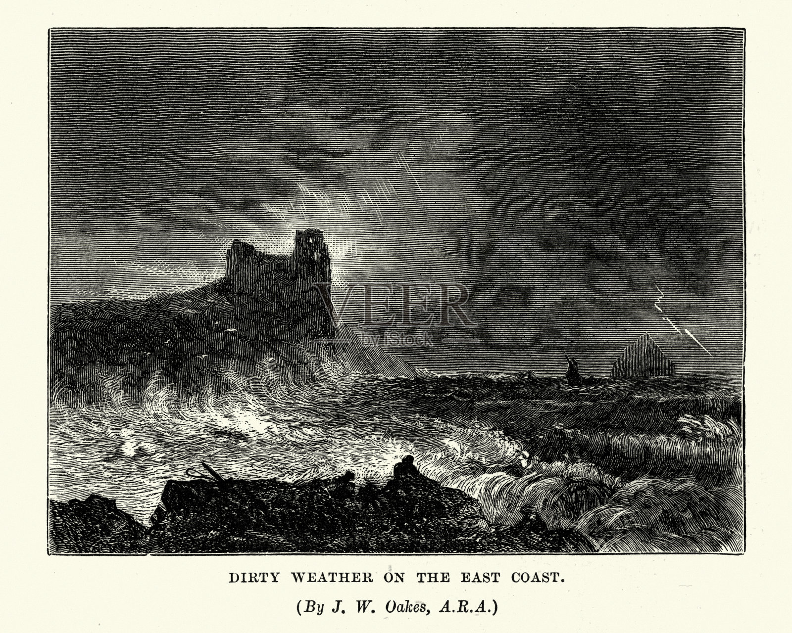 英国东海岸的肮脏天气，19世纪插画图片素材