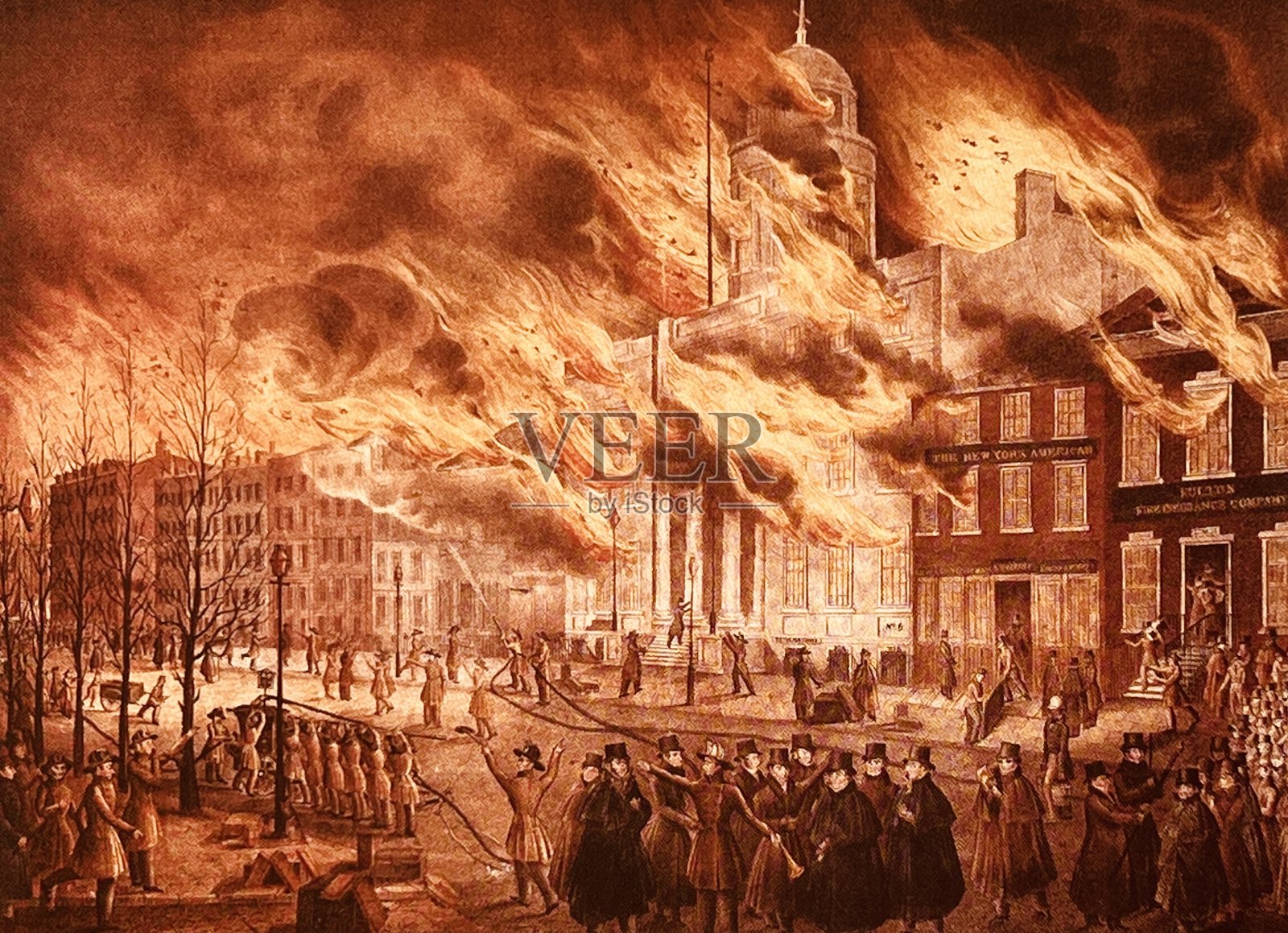 纽约市，1835年的大火插画图片素材