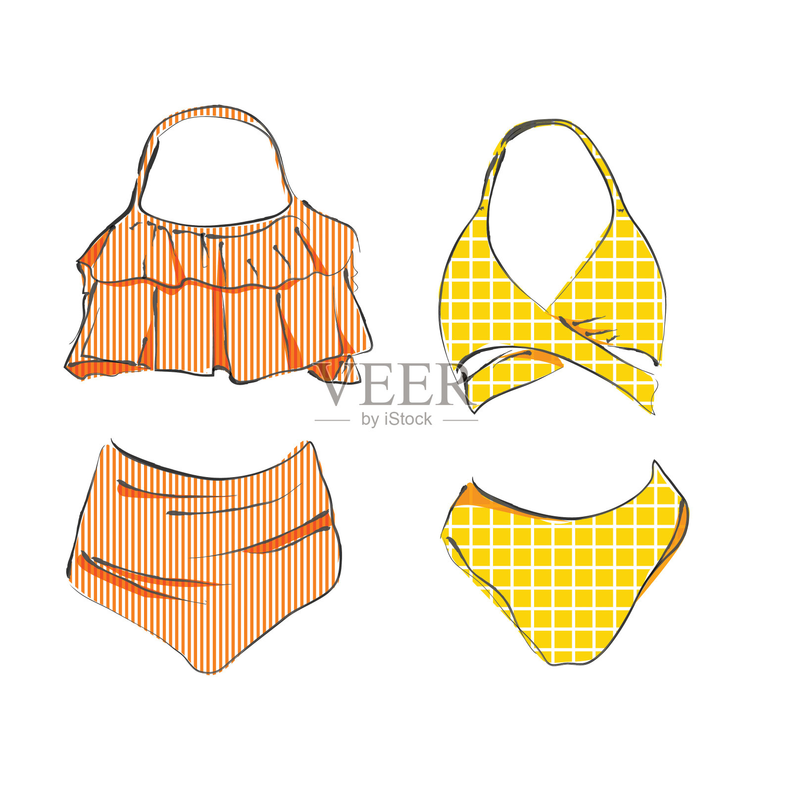 复古风格时尚的泳装矢量素描插画图片素材